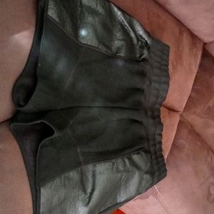 Jersey & Cracked Vegan Leather Shorts- Black